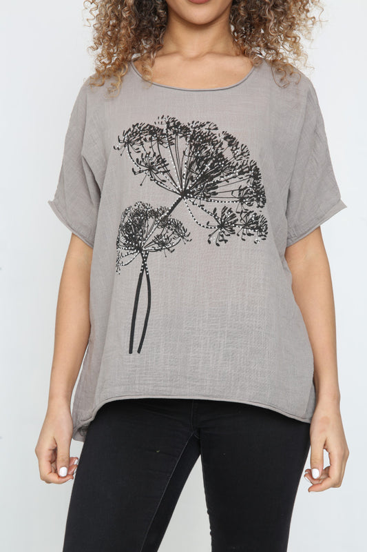 Ladies Dandelion Outline Top Taupe