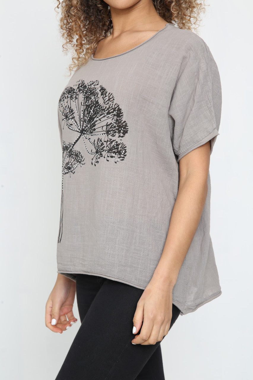 Ladies Dandelion Outline Top Taupe