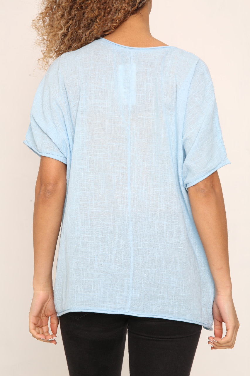 Ladies Dandelion Outline Top Sky Blue