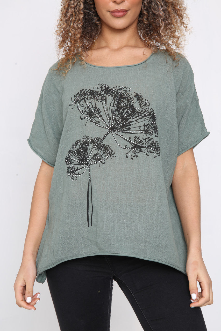 Ladies Dandelion Outline Top Khaki