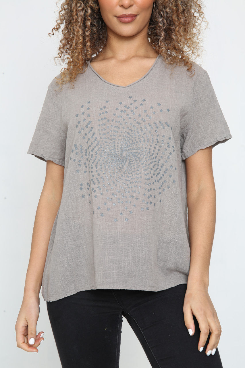 Ladies Starburst Top Taupe