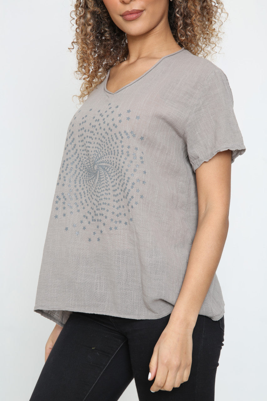 Ladies Starburst Top Taupe