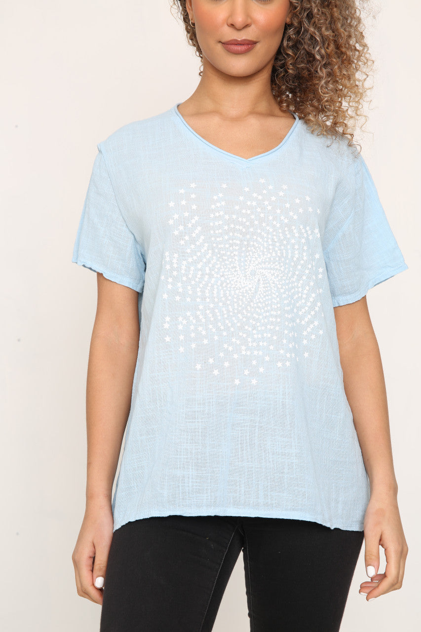 Ladies Starburst Top Light Blue