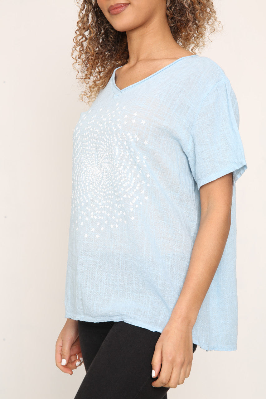 Ladies Starburst Top Light Blue