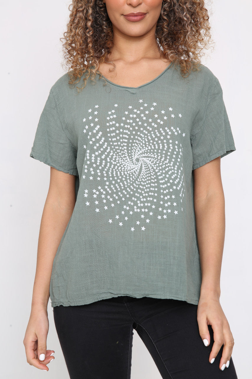 Dames Starburst Top Khaki