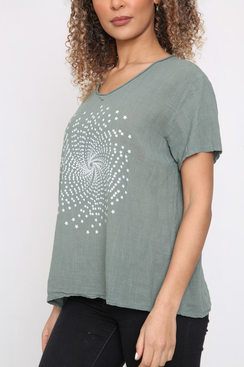 Dames Starburst Top Khaki