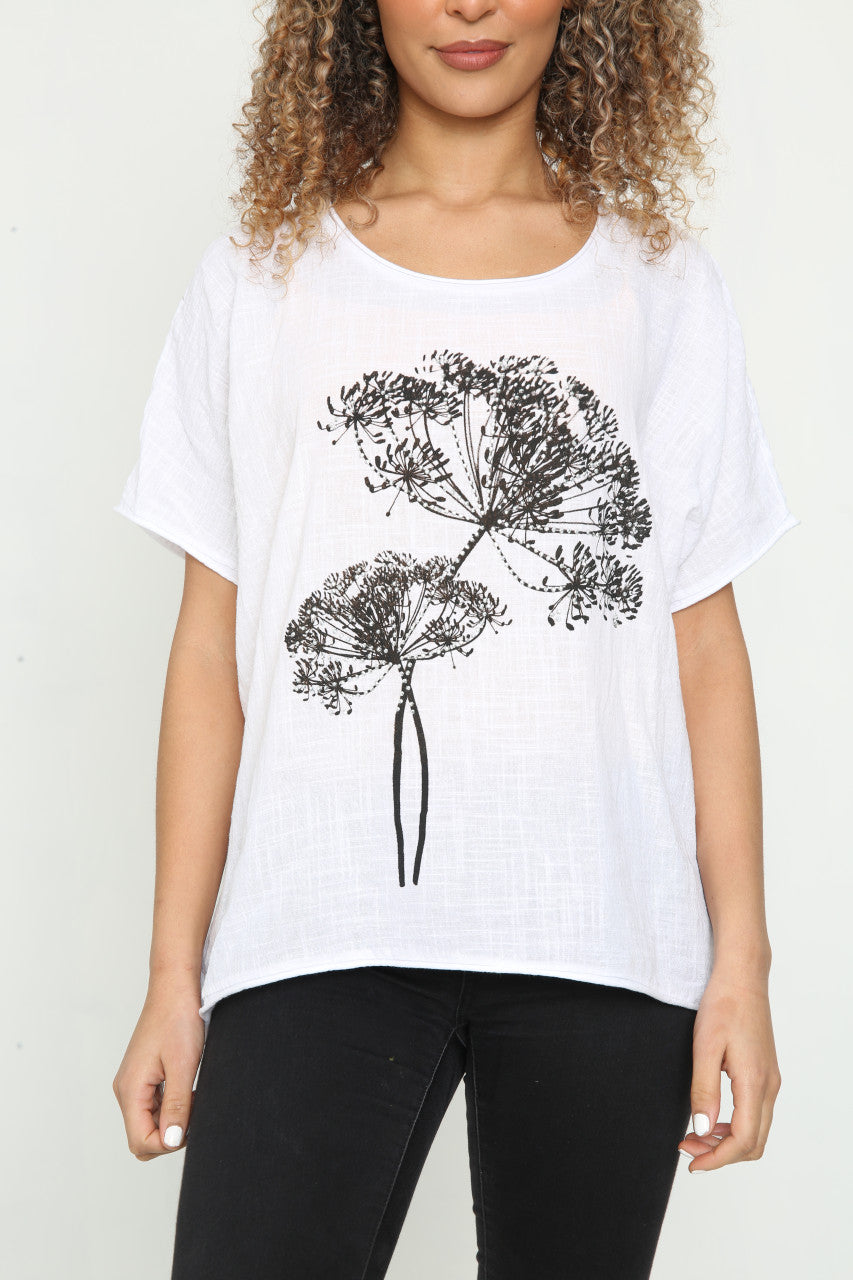 Dames Paardenbloem Outline Top Wit