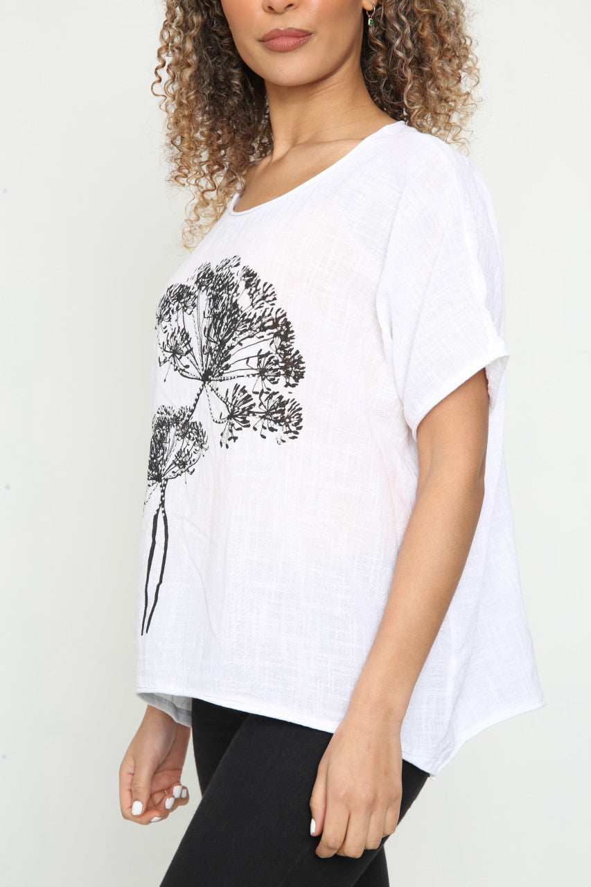 Dames Paardenbloem Outline Top Wit