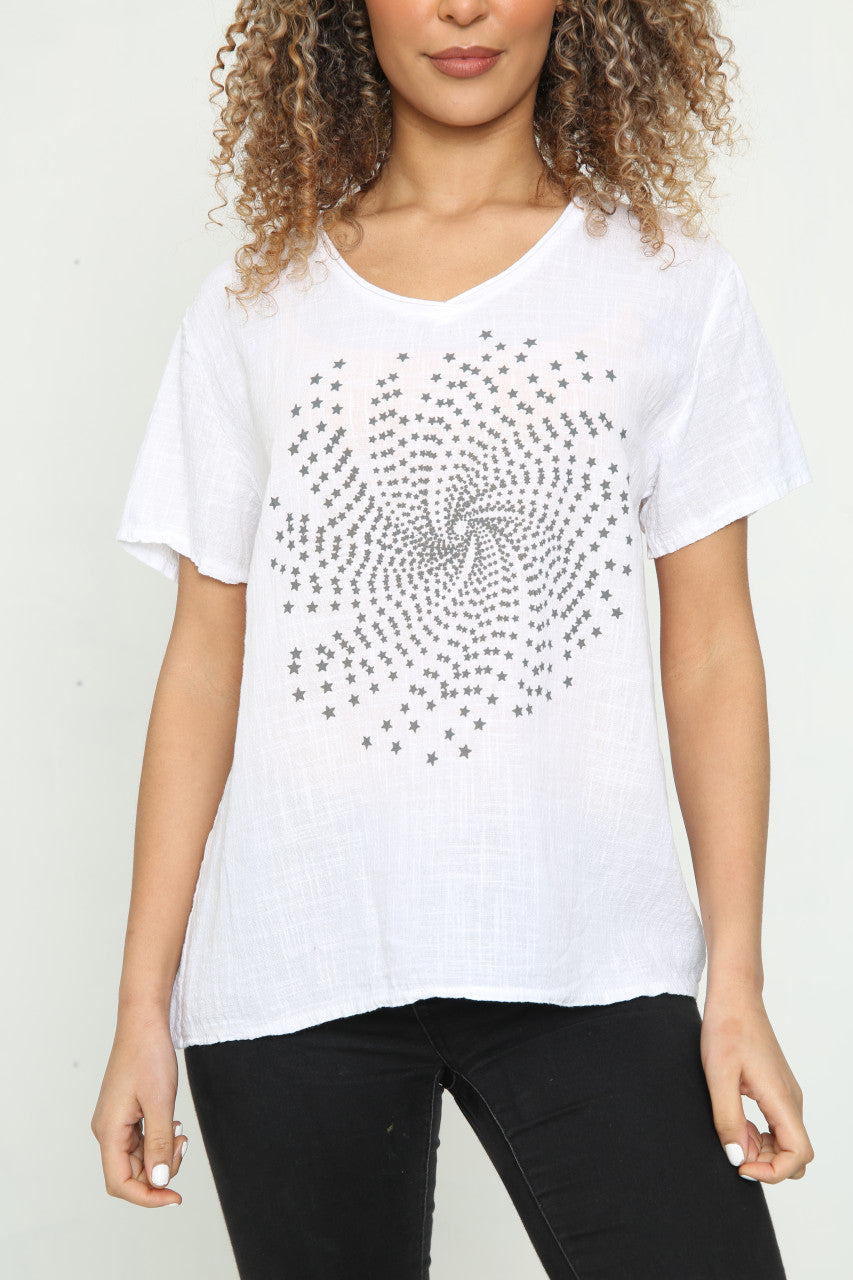 Ladies Starburst Top White