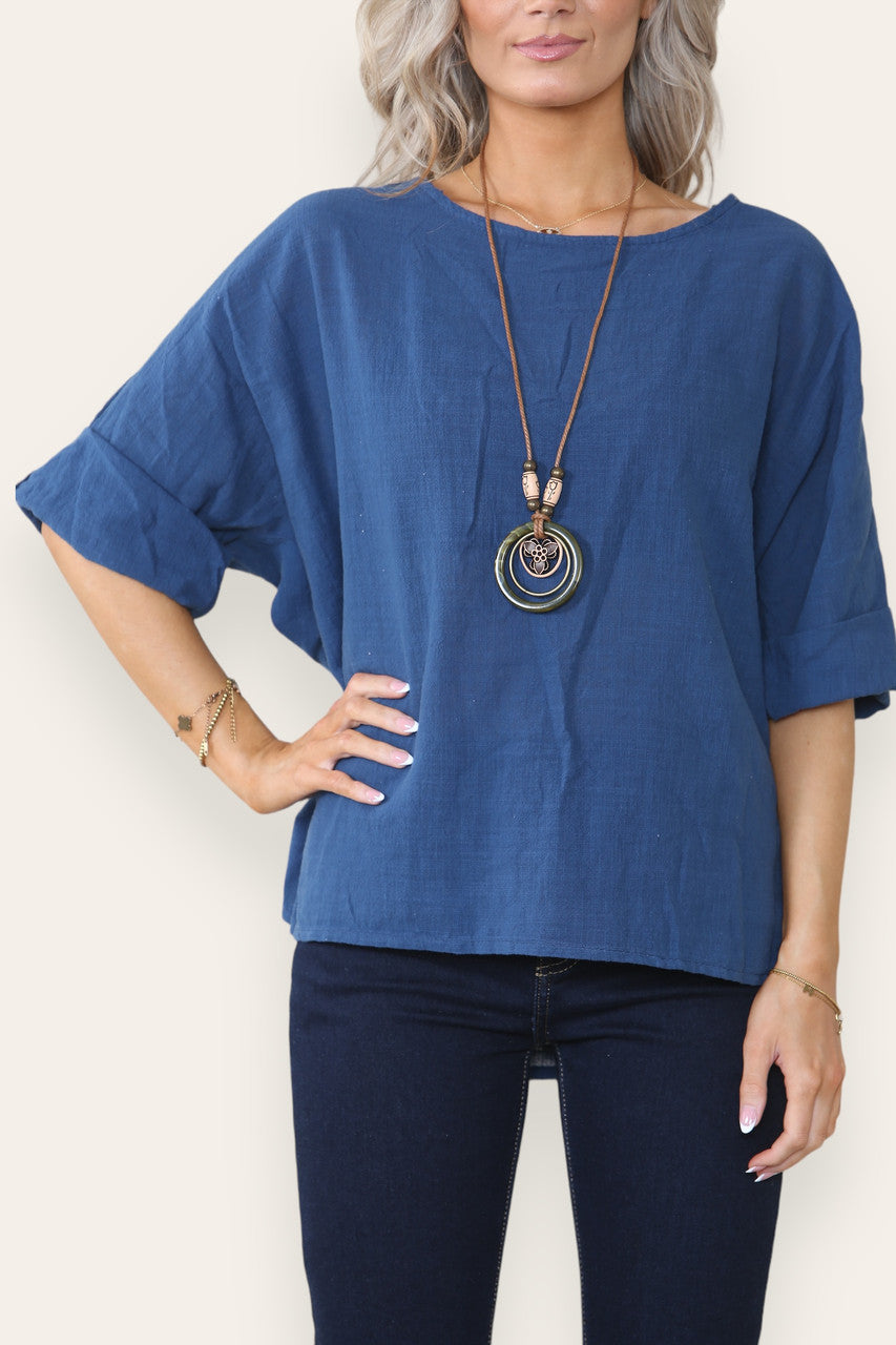 Effen, rechtvallend topje, marineblauw