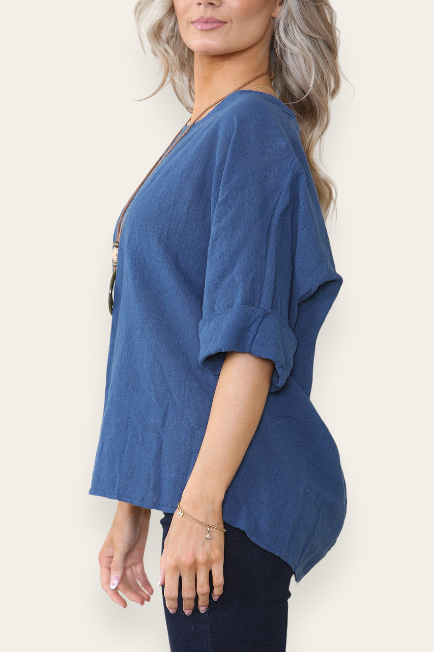 Effen, rechtvallend topje, marineblauw
