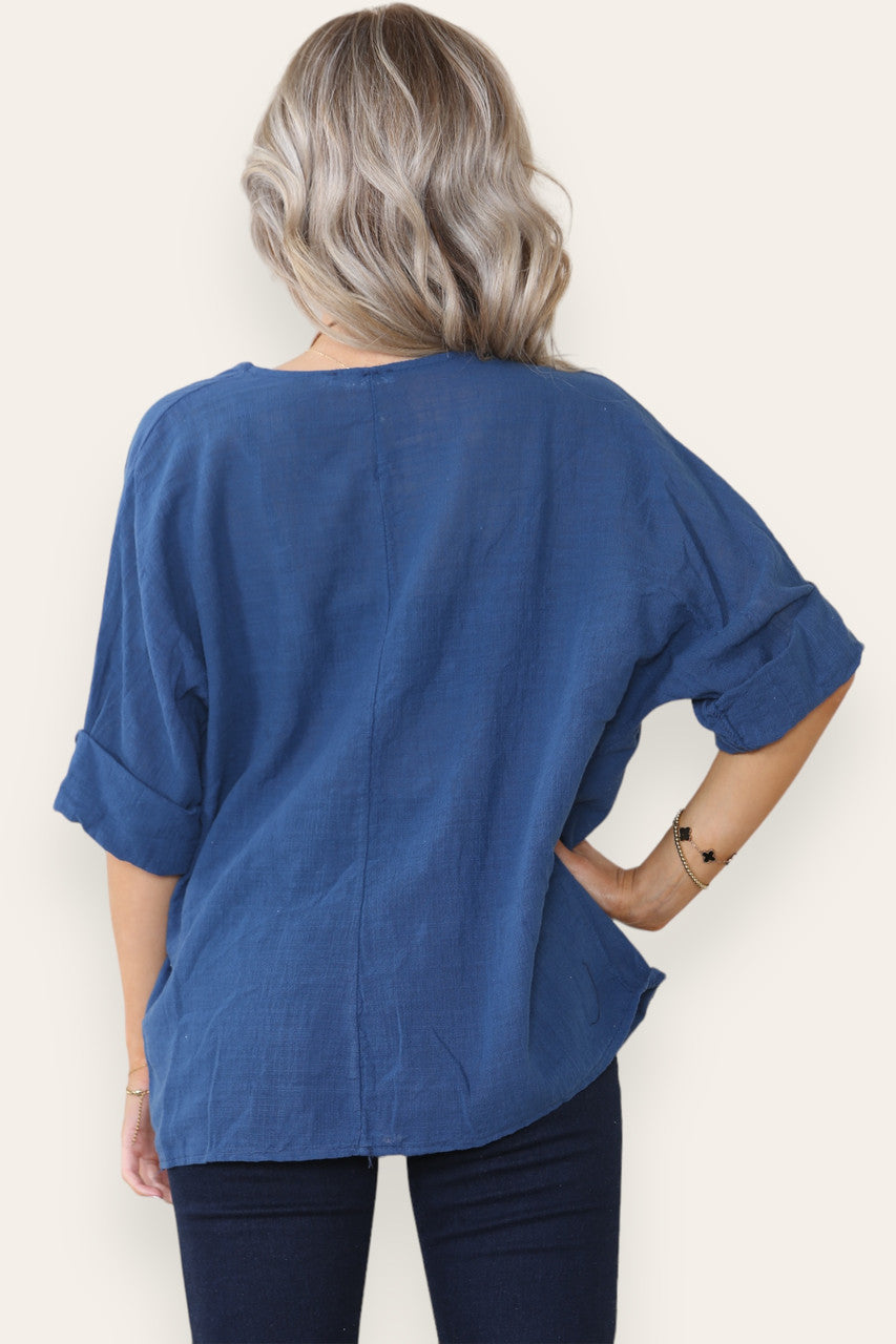 Effen, rechtvallend topje, marineblauw