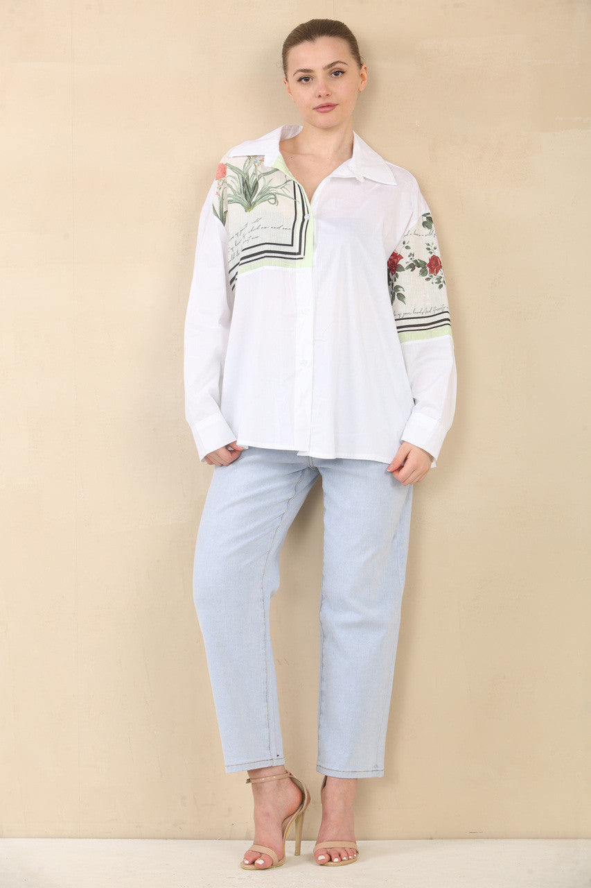 FLORAL PATCHWORK SHIRT BLOUSE TOP - GROENE RAND