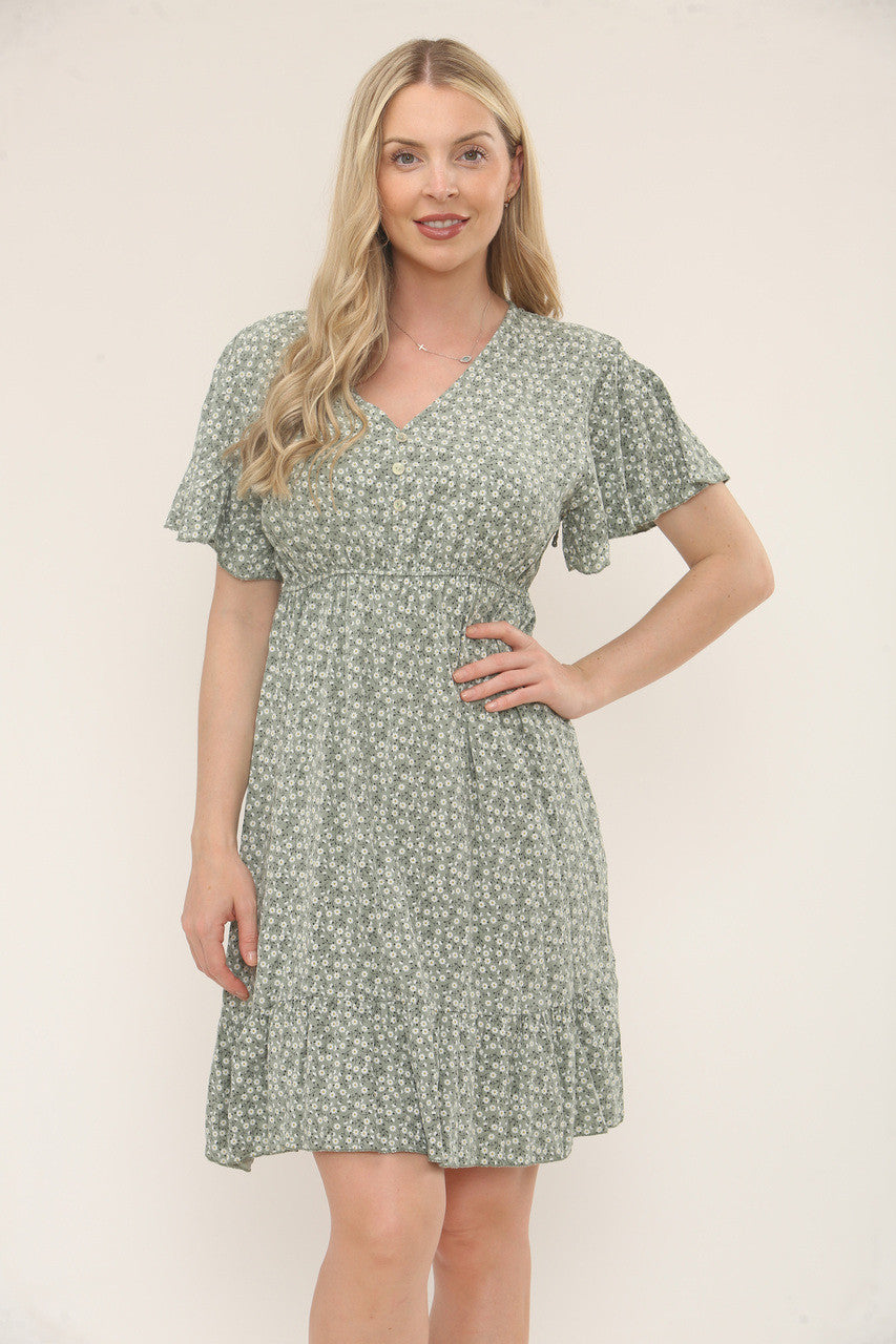 OVERGOOIJURK MET BLOEMENPRINT EN KNOPENSLUITING - KHAKI
