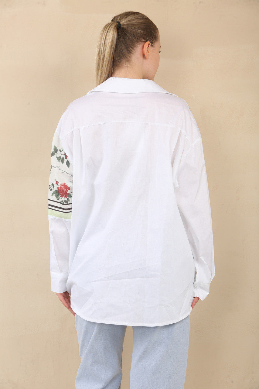 FLORAL PATCHWORK SHIRT BLOUSE TOP - GROENE RAND