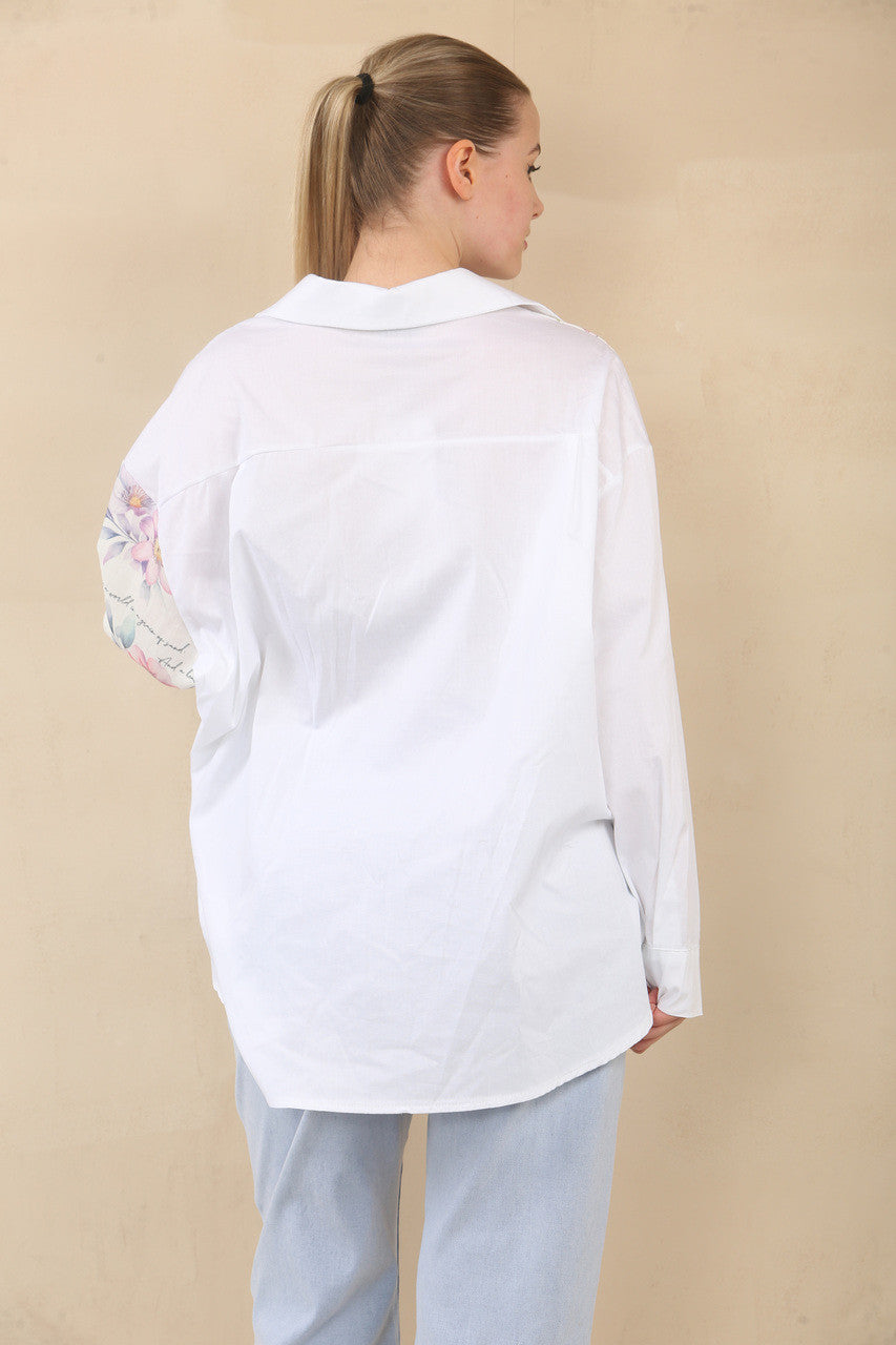 FLORALE PATCHWORK OVERHEMD BLOUSE TOP - BLAUWE RAND