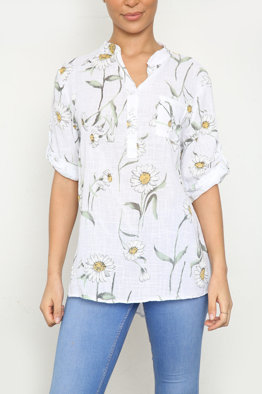 DAISY BLOEMENMIX GRANDAD OVERHEMD BLOUSE WIT