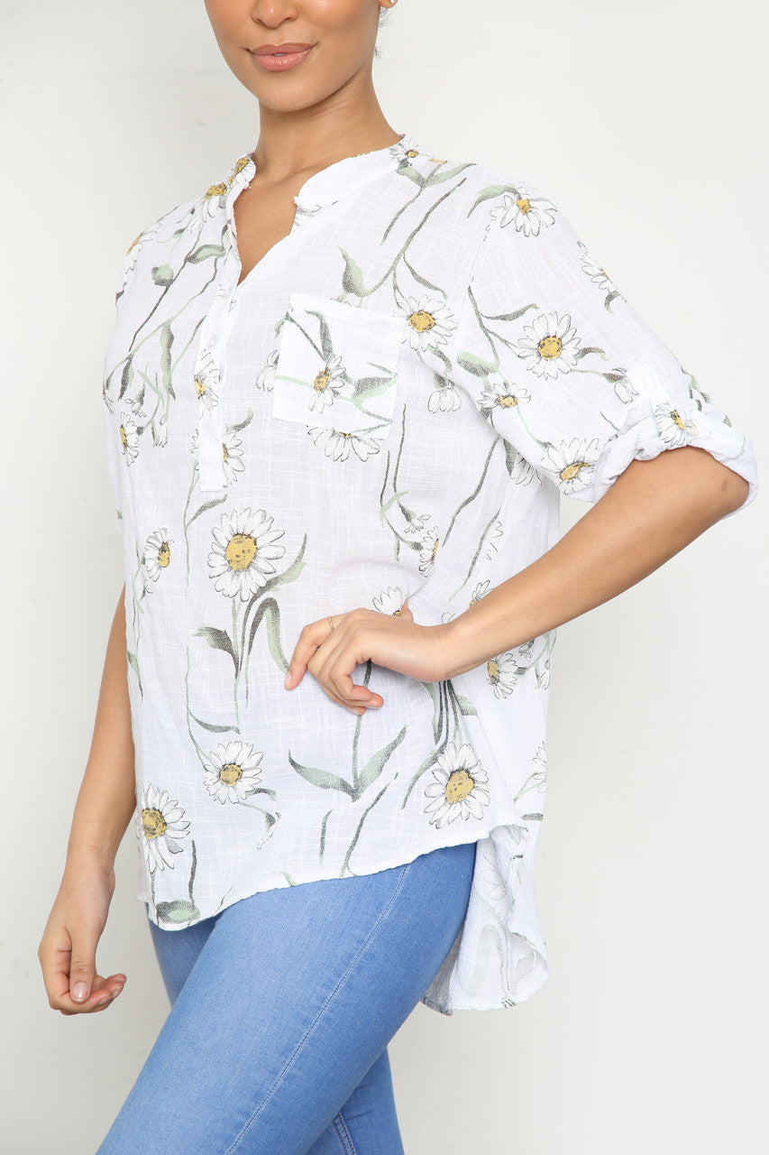 DAISY BLOEMENMIX GRANDAD OVERHEMD BLOUSE WIT
