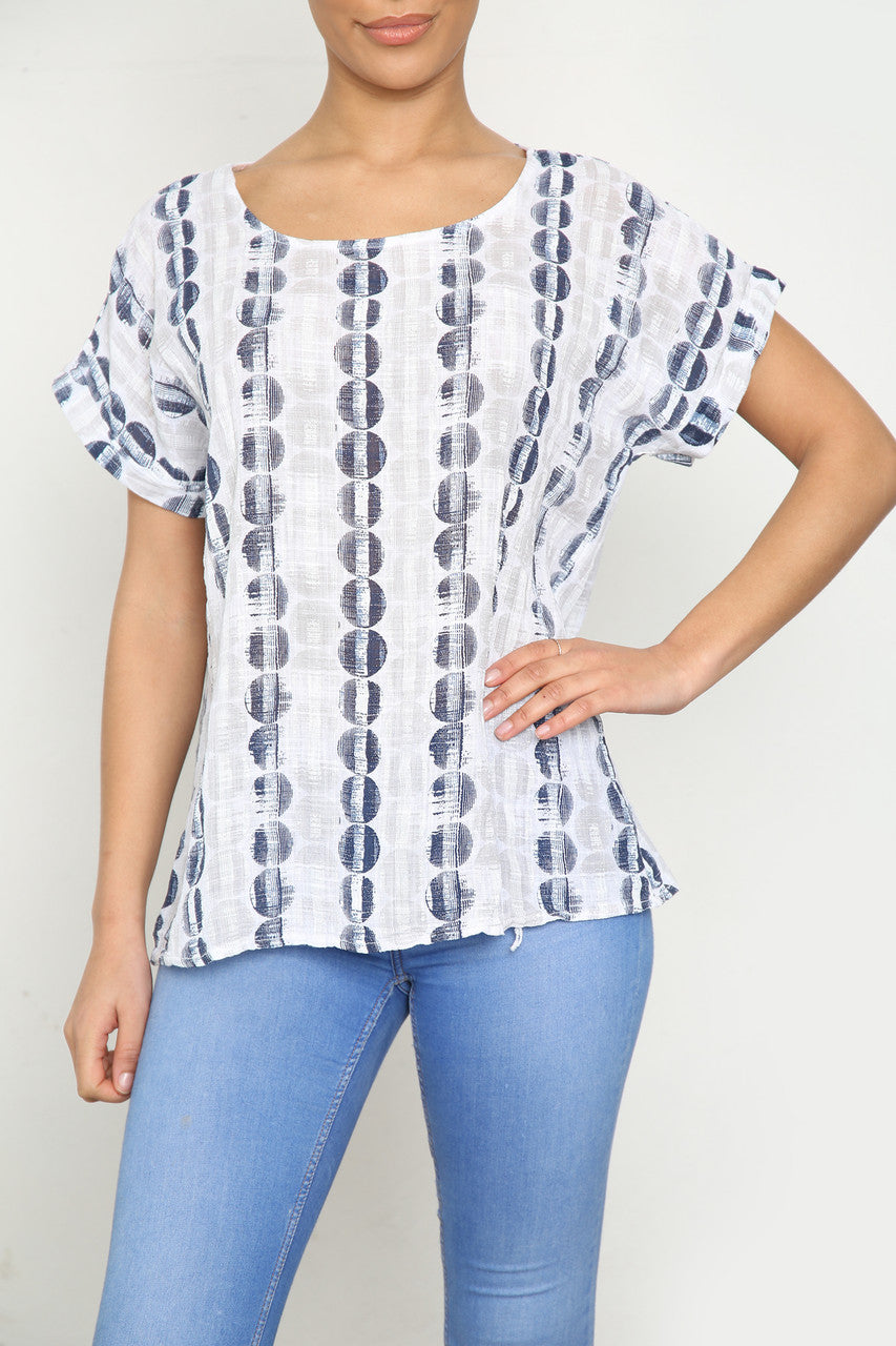 Ladies Circle Gestreept T-shirt met Korte Mouwen Wit