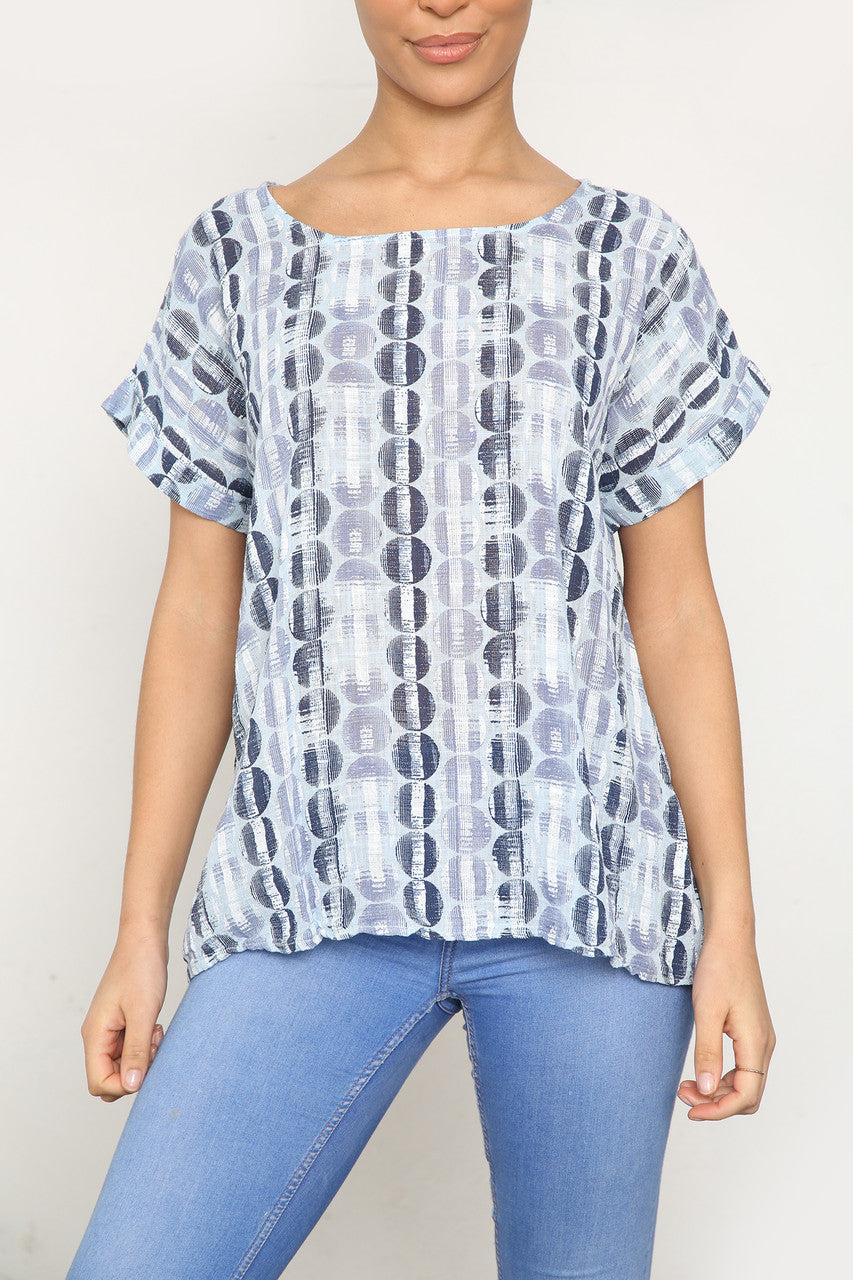 Dames Top met Strepenprint en Korte Mouwen Lichtblauw