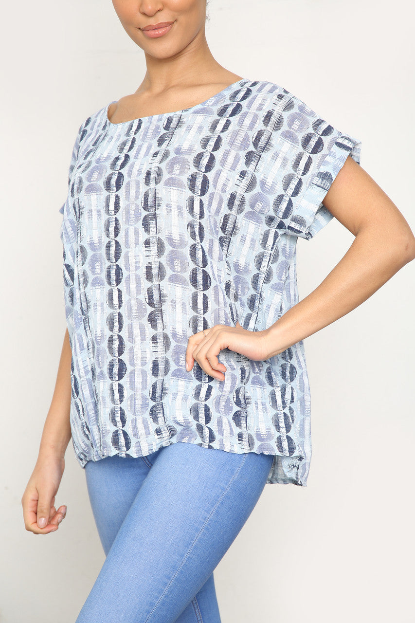 Dames Top met Strepenprint en Korte Mouwen Lichtblauw