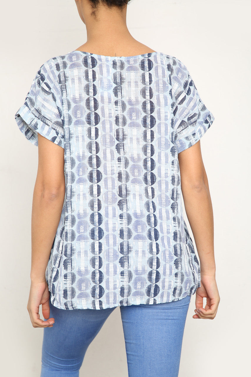 Dames Top met Strepenprint en Korte Mouwen Lichtblauw