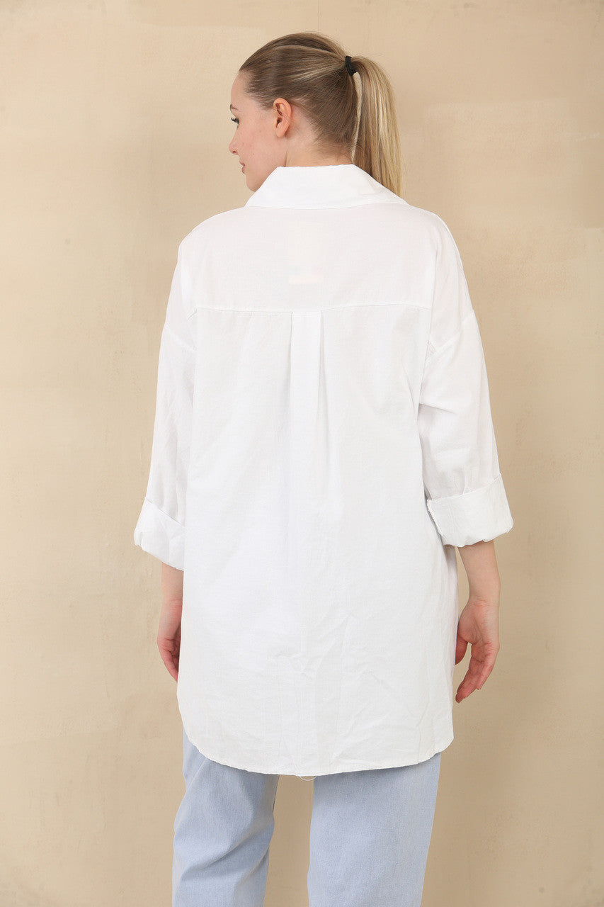 NEEDLECORD SHIRT MET ZAKJE MET HARTJESPRINT - WIT