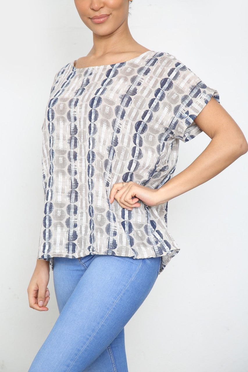 Dames Top Met Korte Mouwen Met Strepenprint Steen