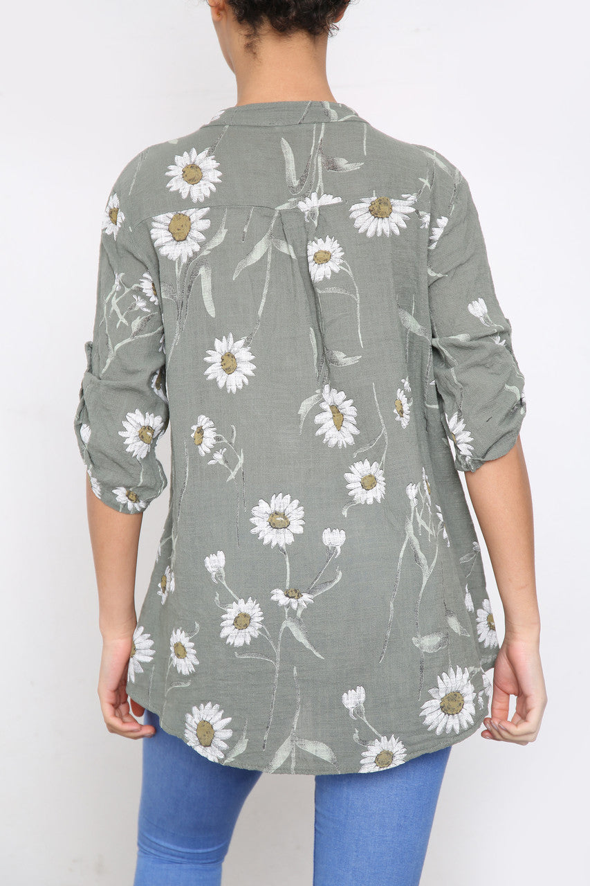 DAISY BLOEMENMIX GRANDAD OVERHEMD BLOUSE KAKI