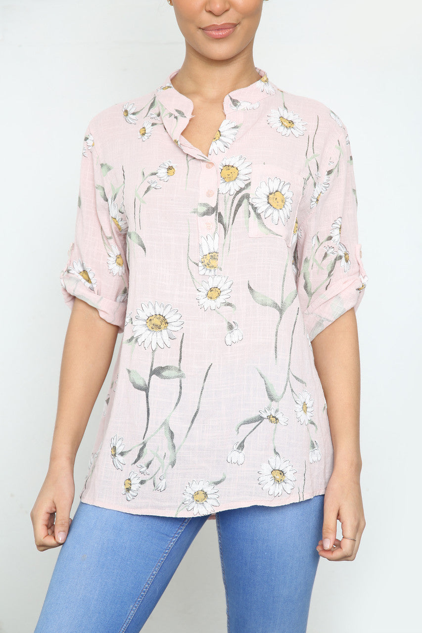BLOUSE MET DAISY BLOEMENPRINT EN GROTE KRAAG DUSTY ROZE