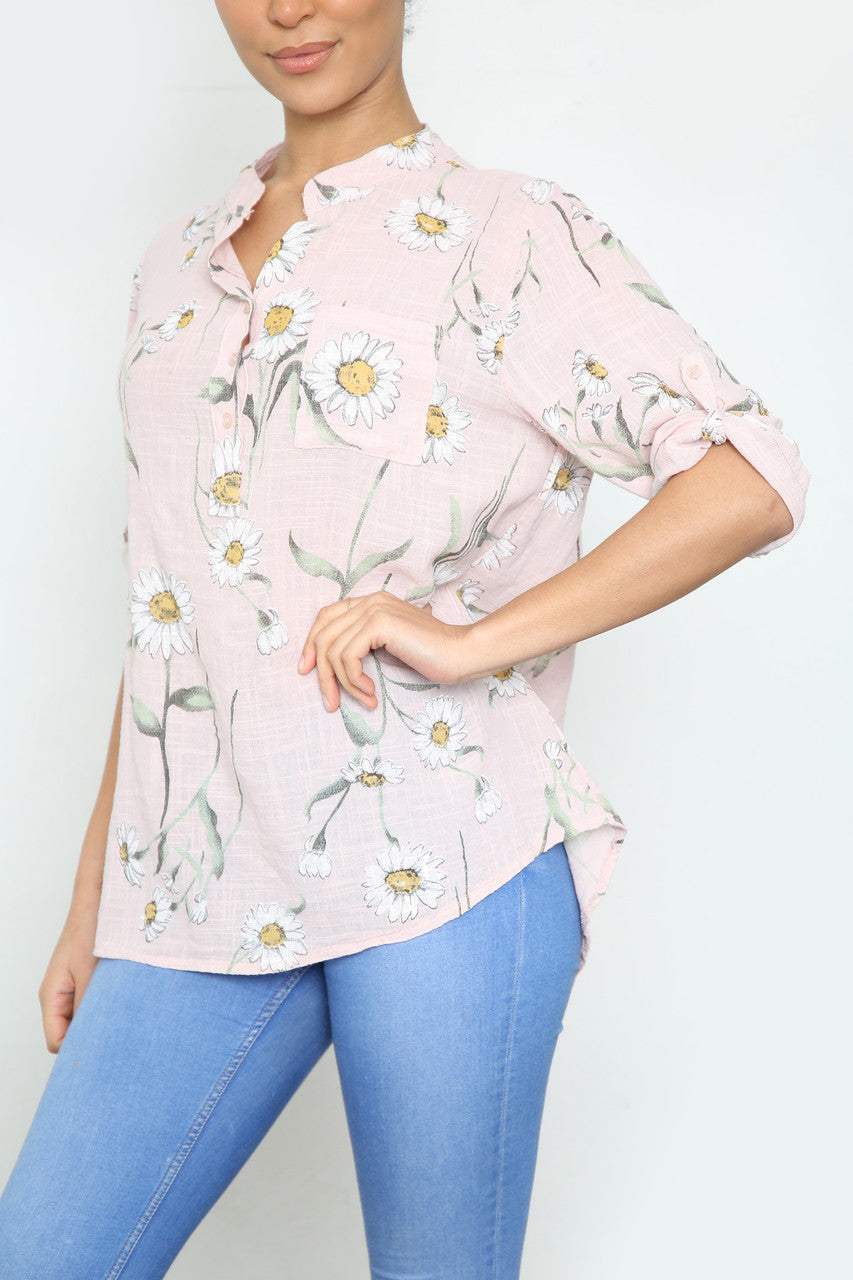 BLOUSE MET DAISY BLOEMENPRINT EN GROTE KRAAG DUSTY ROZE
