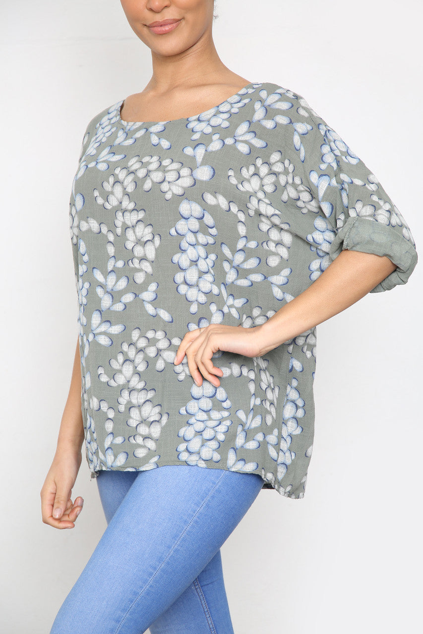 Ladies Bubble Print Top Khaki