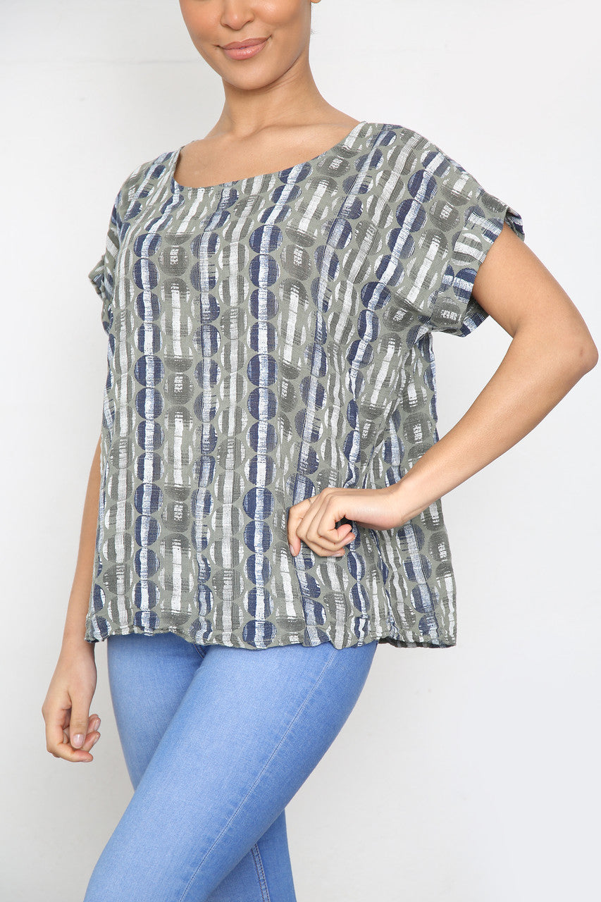 Dames T-shirt met Strepenprint en Korte Mouwen Khaki