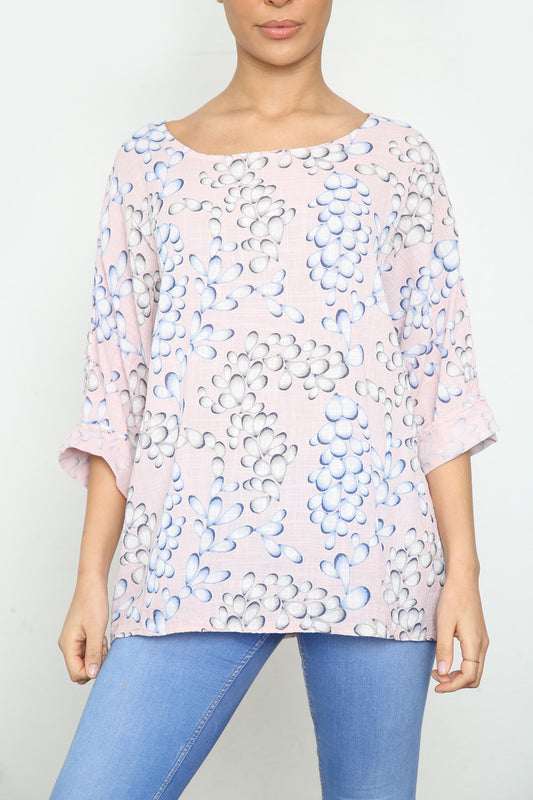 Ladies Bubble Print Top Dusty Pink