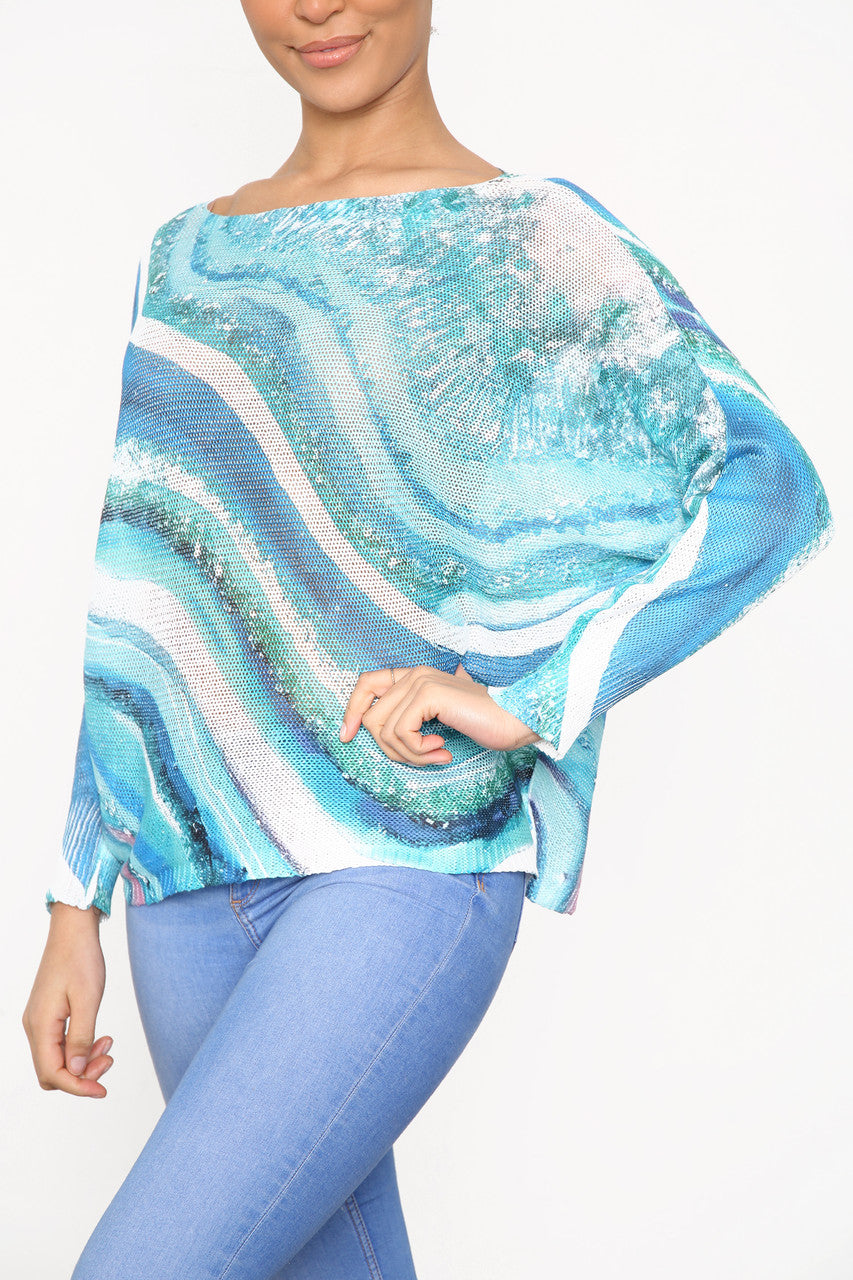 Dames Gebreide Top met Waterverf Marmerprint Groen