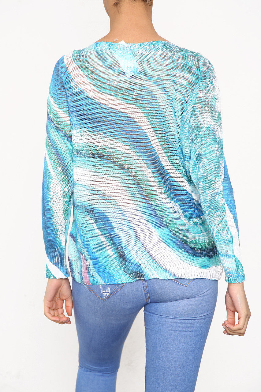 Dames Gebreide Top met Waterverf Marmerprint Groen