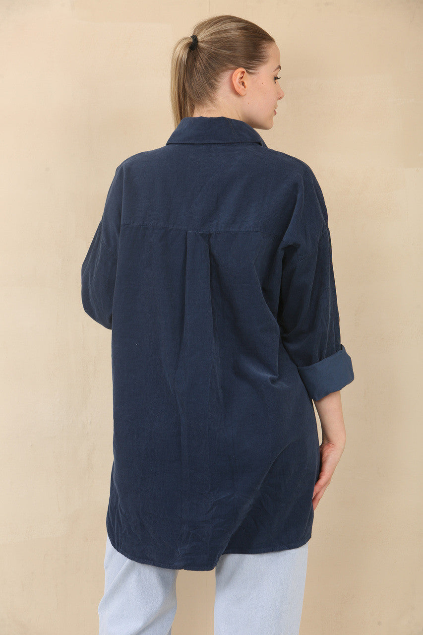 NAALDRIBFLEEL OVERHEMD MET HARTJESSTEMPEL ZAKDETAILS - NAVY