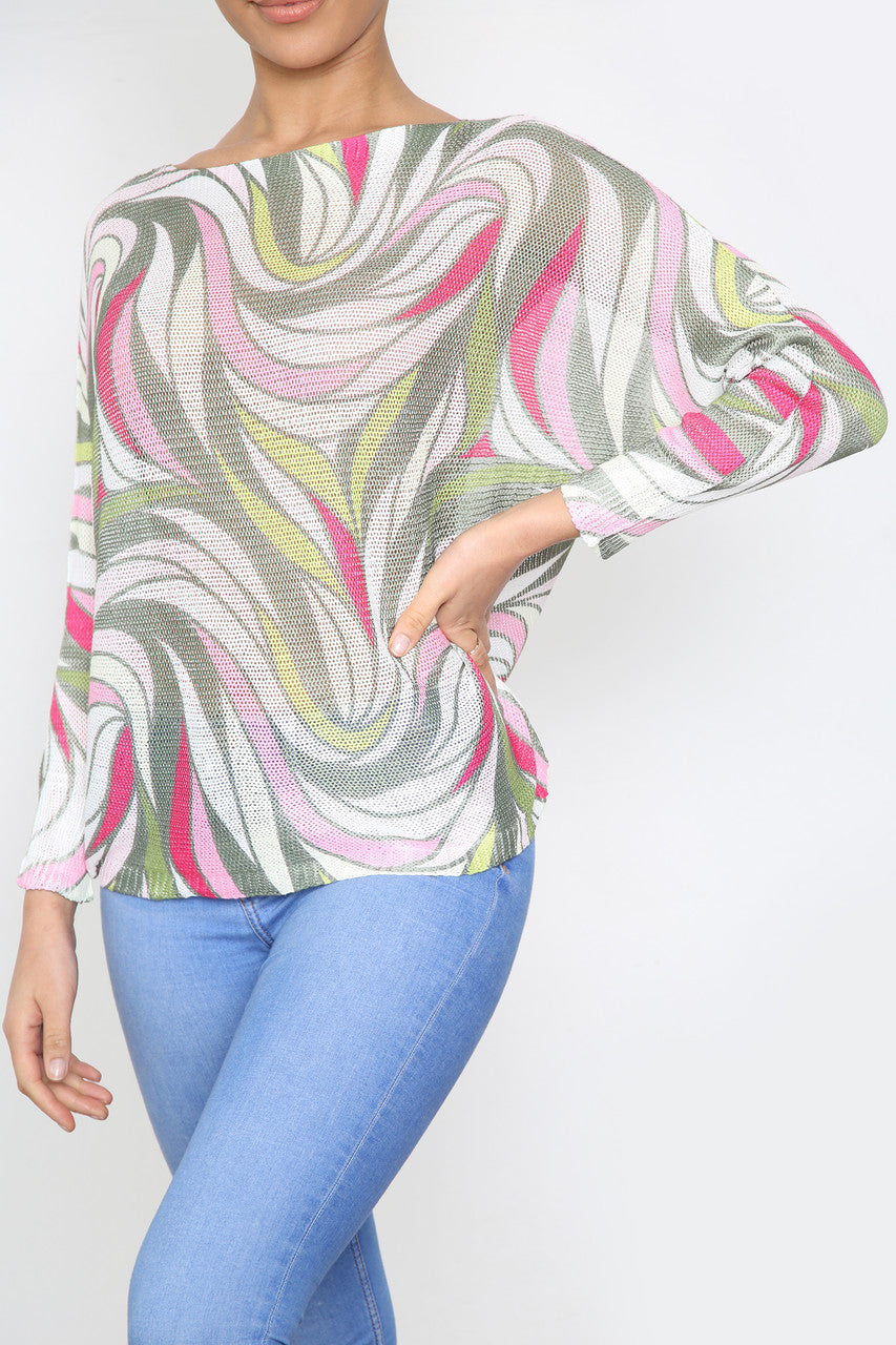 Dames Gebreide Top met Gedurfde Marmerprint Kaki
