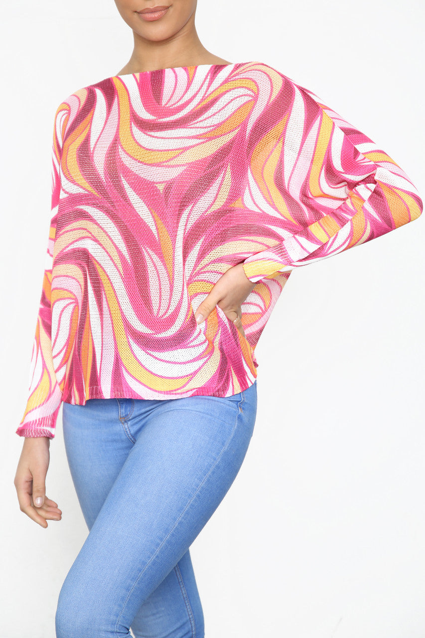 Dames gebreide top met marmerprint Cerise