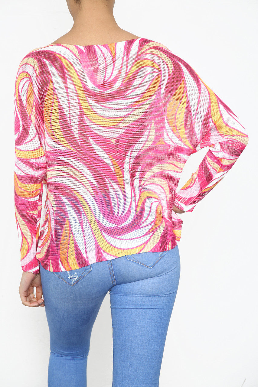 Dames gebreide top met marmerprint Cerise