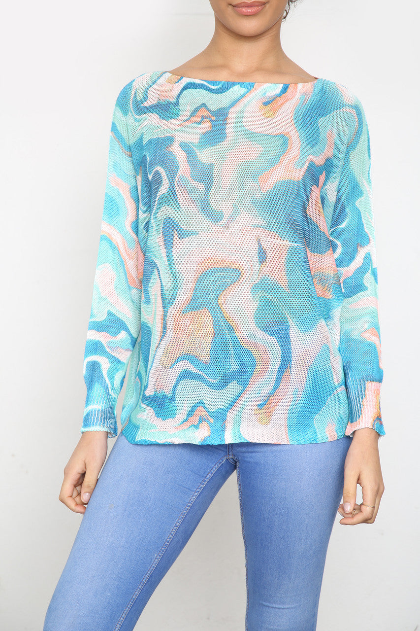 Ladies Watercolour Pint Knitted Top Green