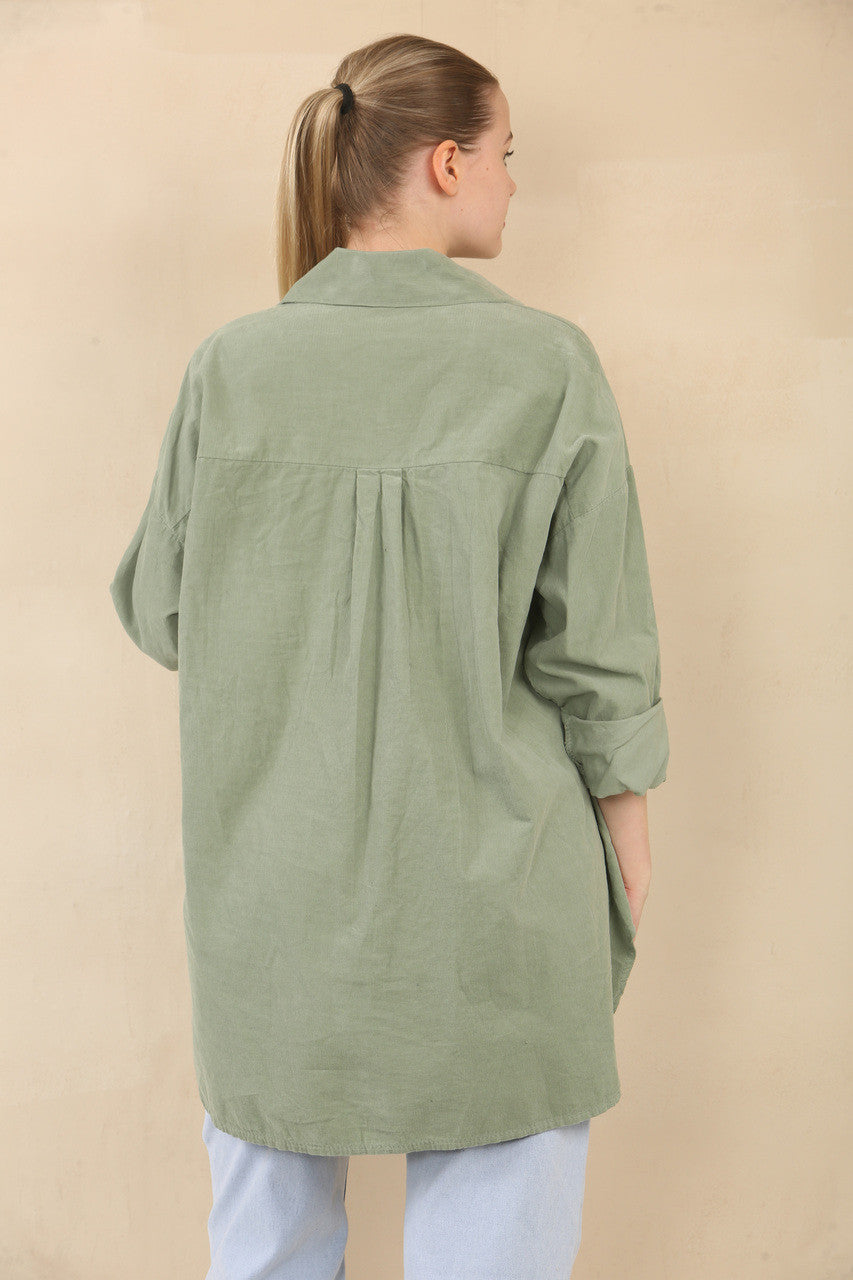 NEEDLECORD SHIRT WITH HEART STAMP POCKET DETAIL - KHAKI