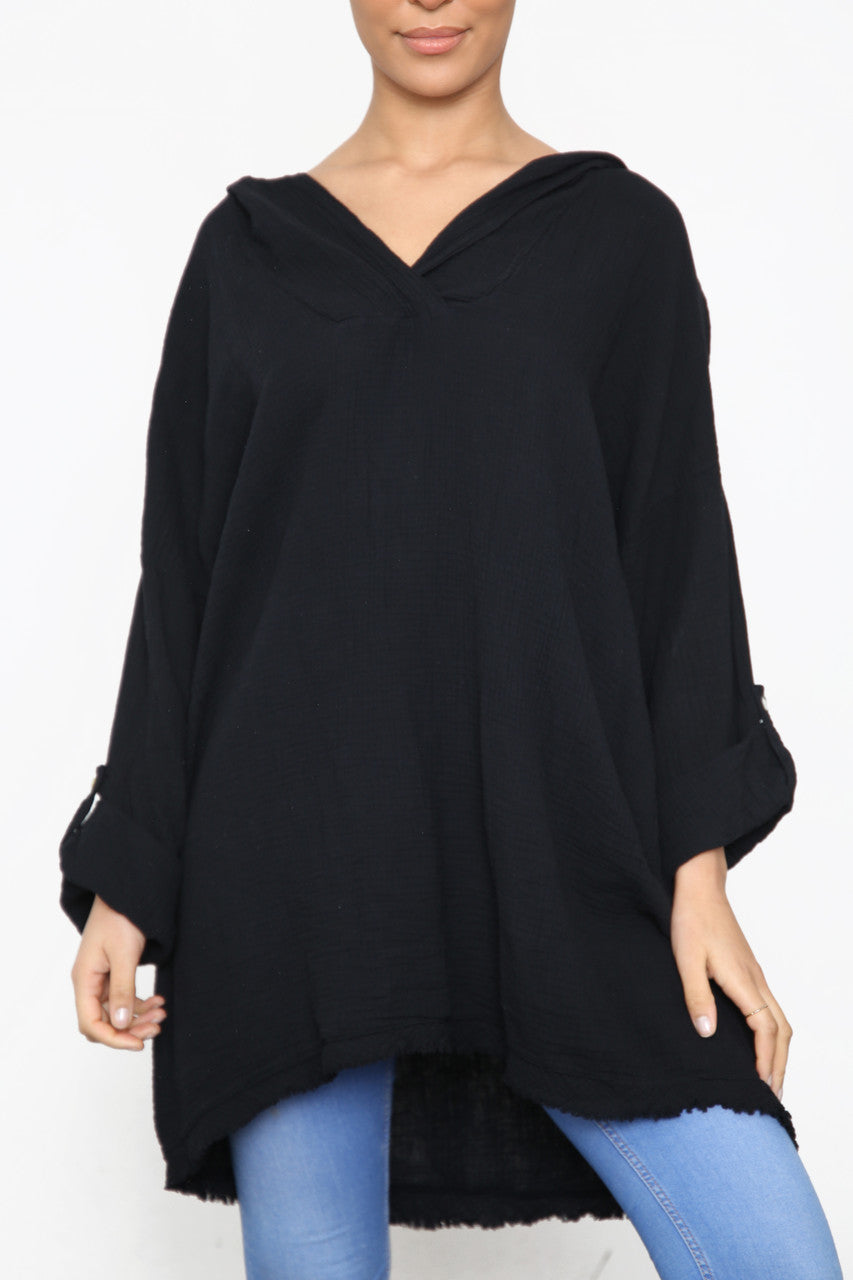 Ladies Hooded Plain Top Black
