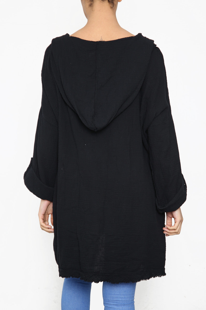 Ladies Hooded Plain Top Black