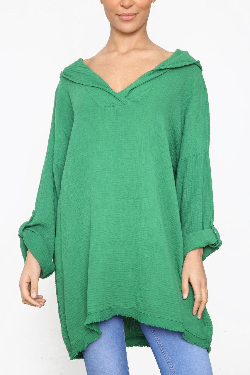 Dames Hooded Effen Top Groen