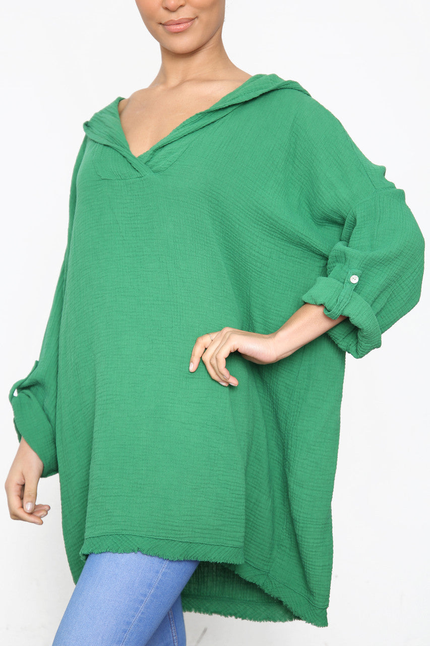 Dames Hooded Effen Top Groen