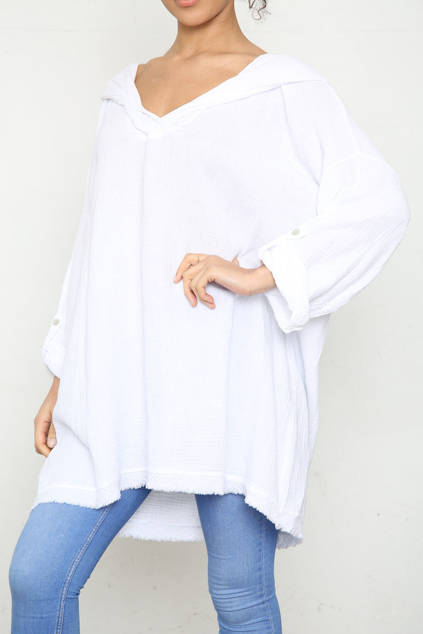 Ladies Hooded Plain Top White