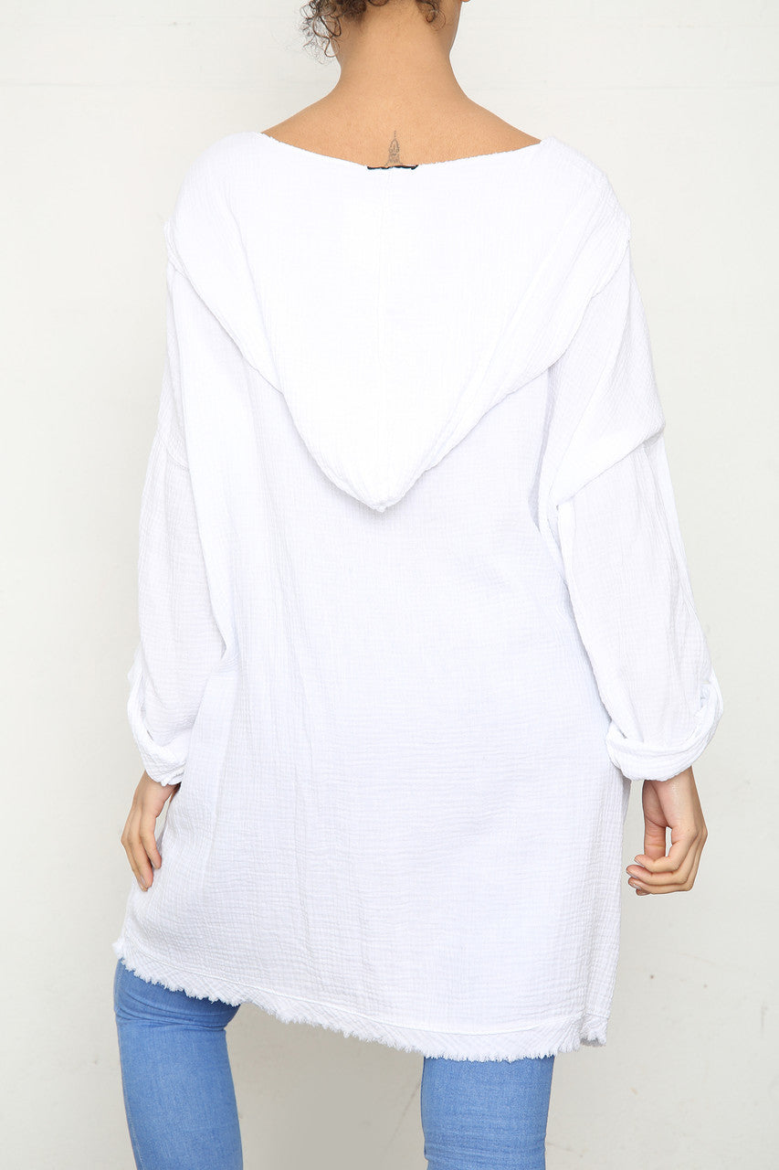 Ladies Hooded Plain Top White
