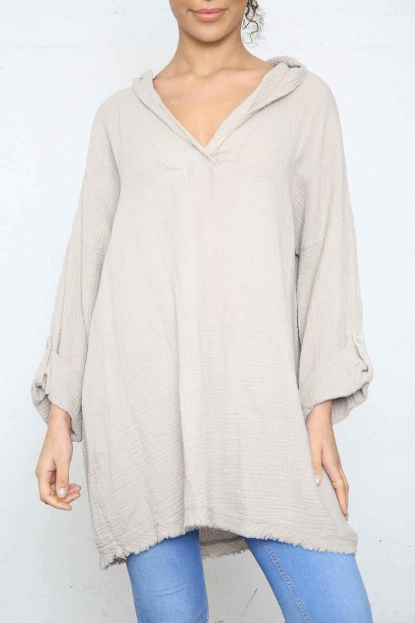 Ladies Hooded Plain Top Stone