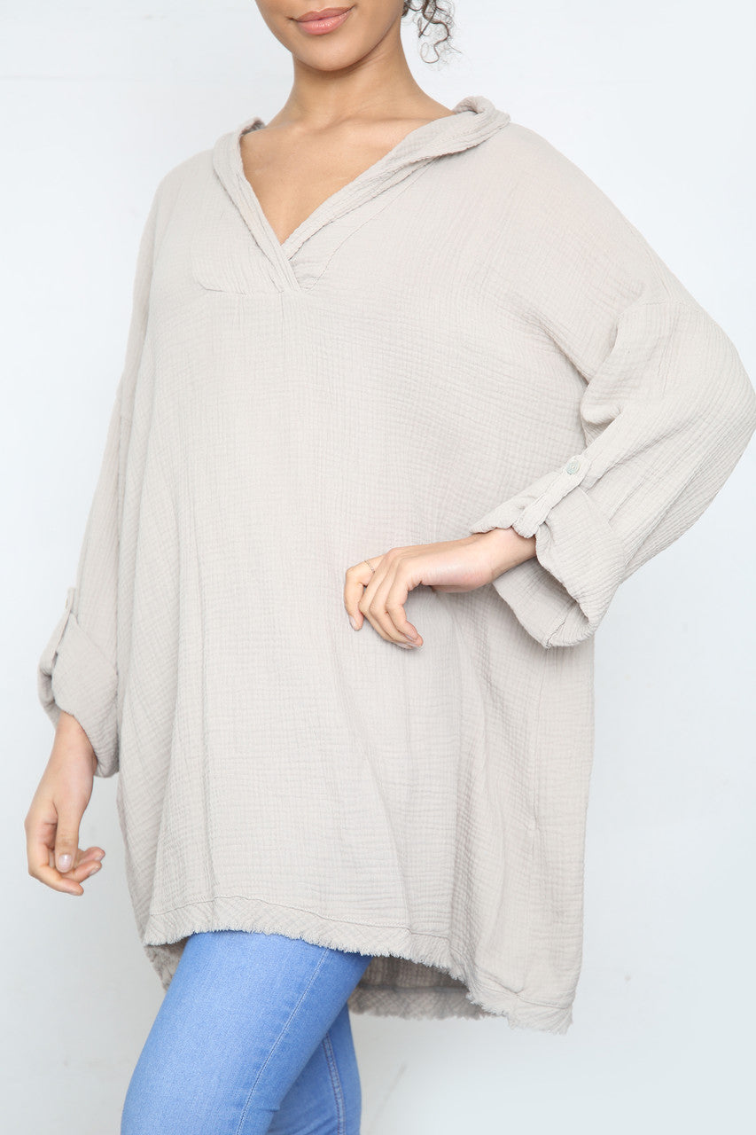 Ladies Hooded Plain Top Stone